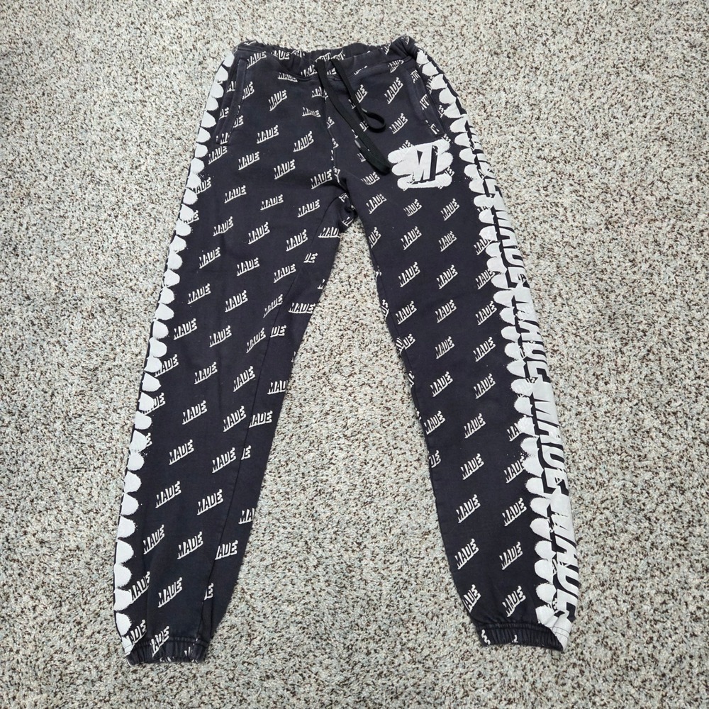 MADE All‎ Over Print Sweatpants Joggers Drawstring Black White XS